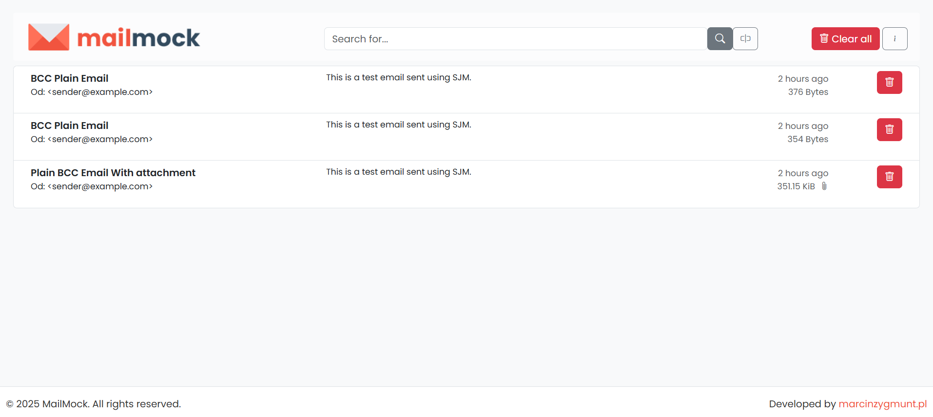 MailMock inbox preview